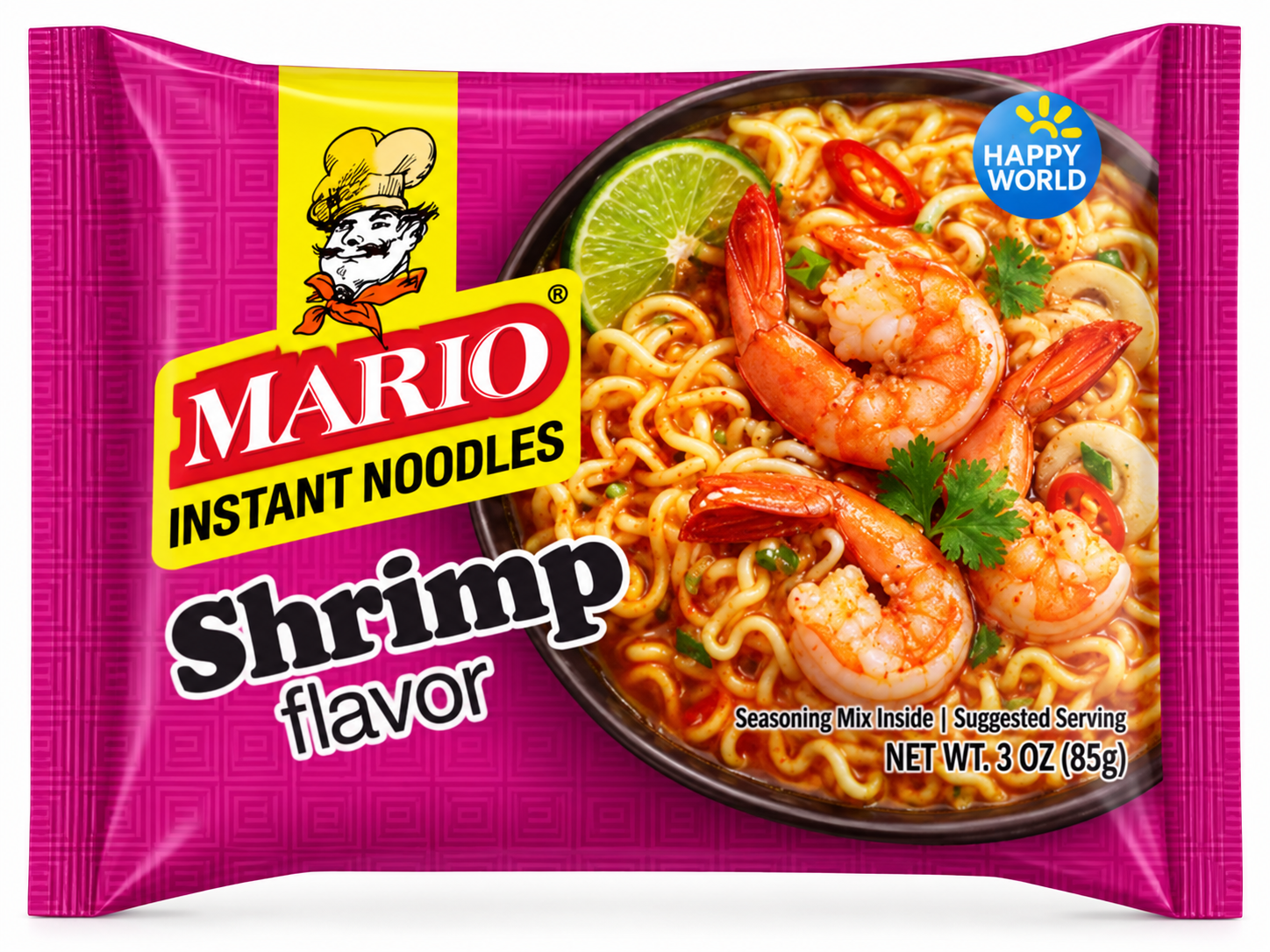 Mario Shrimp Flavour instant noodles pack